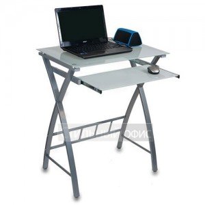 Стеклянный компьютерный стол на металлокаркасе белый GD-003 